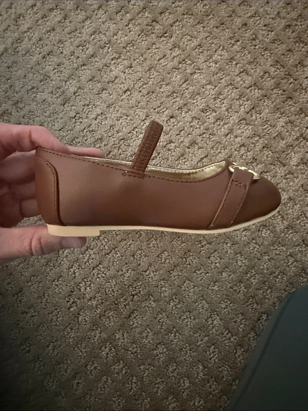 Janie and Jack Girls' Tan Leather Mary Jane Flats with Gold Bit
